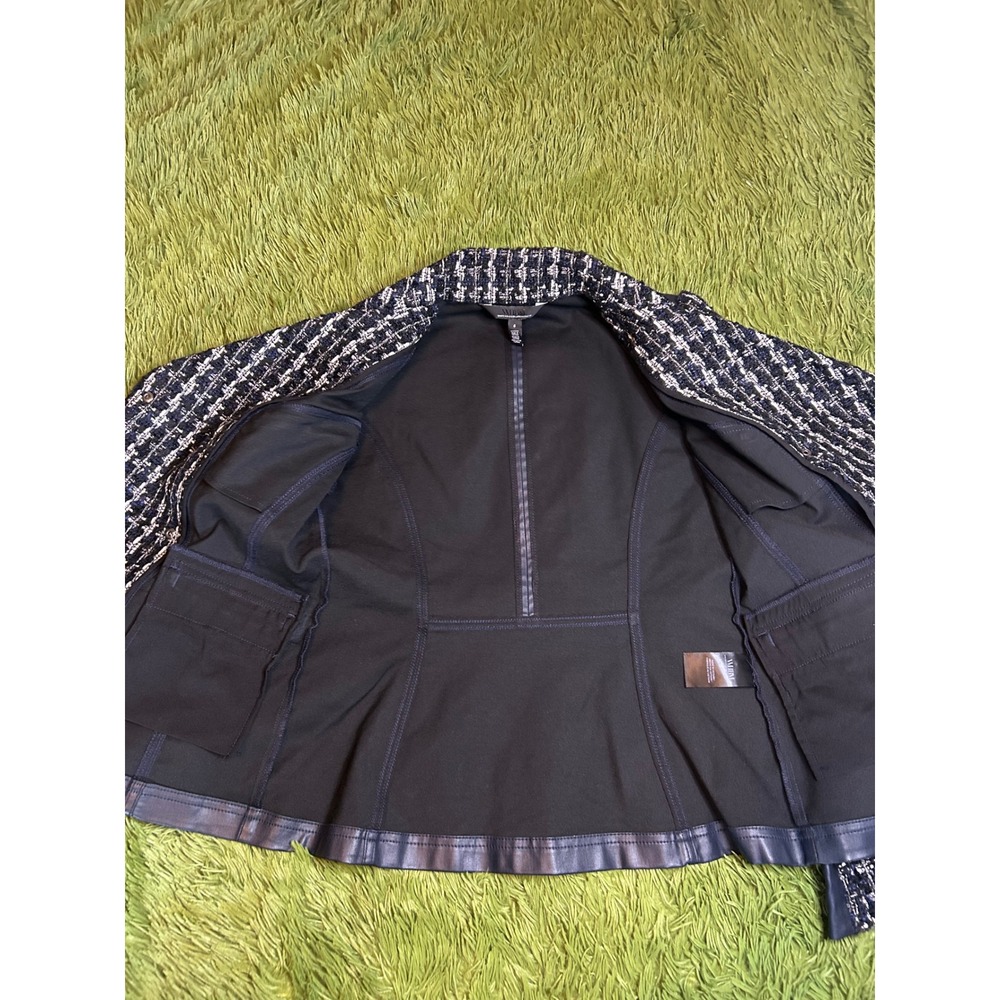 White House Black Market Jacket Women Size 6 Navy Mixed Tweed Moto Double Breast - Picture 9 of 12